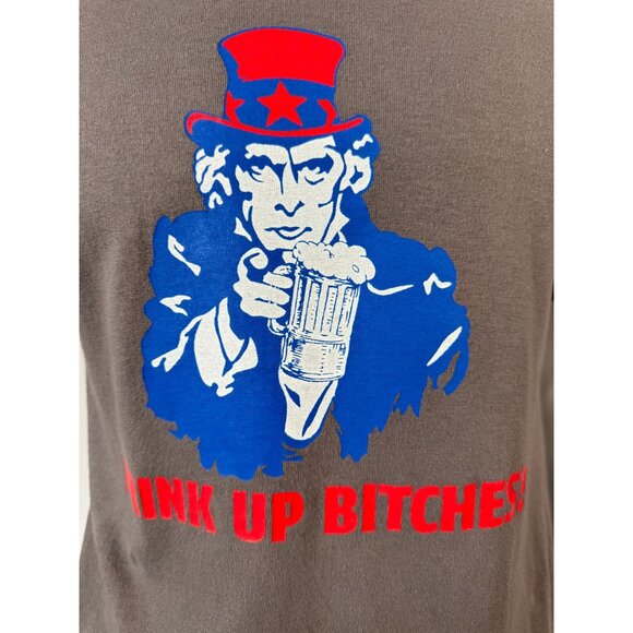 Gildan Heavy Cotton Gray Graphic T-Shirt "Drink Up!" Uncle Sam Design M - Picture 2 of 16